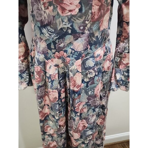 VTG LAURA ASHLEY UK-MADE FLORAL Wool DRESS LACE COLLAR Cottage Core Size 12 - Picture 6 of 11